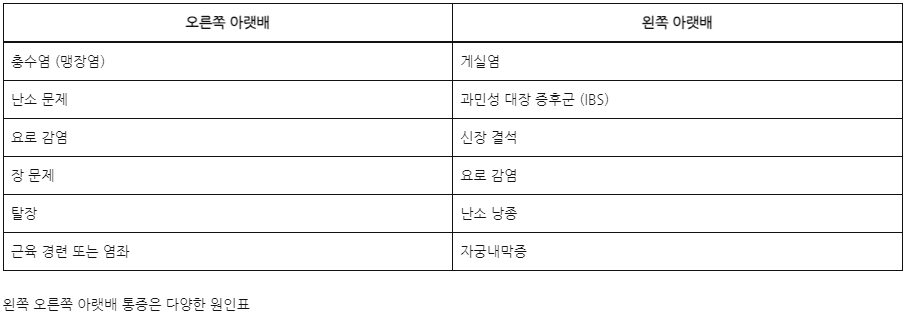 왼쪽 오른쪽 아랫배 통증 원인 대처 방법 및 의심 질병